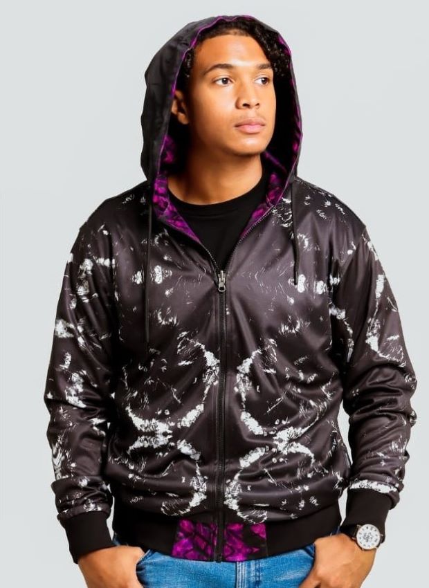 Unisex dual-sided casual jacket-Black-Purple - Front View